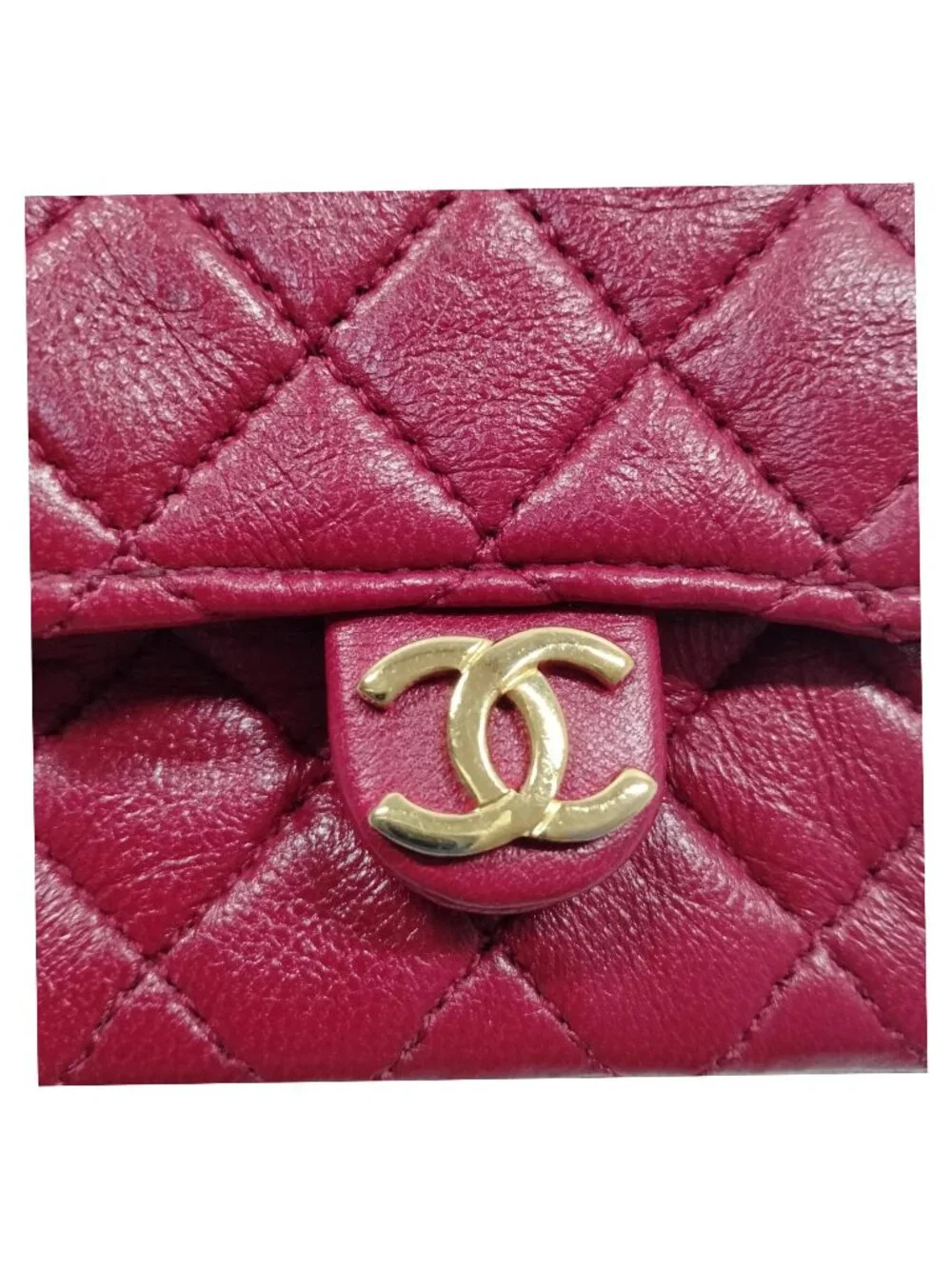 Authentic Chanel Mini Classic Flap Coin Purse Red Quilted Lambskin Chain Bag